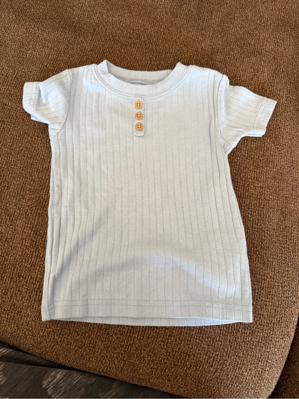 Carter's Light Blue Ribbed Short Sleeve Tee with Wooden Buttons